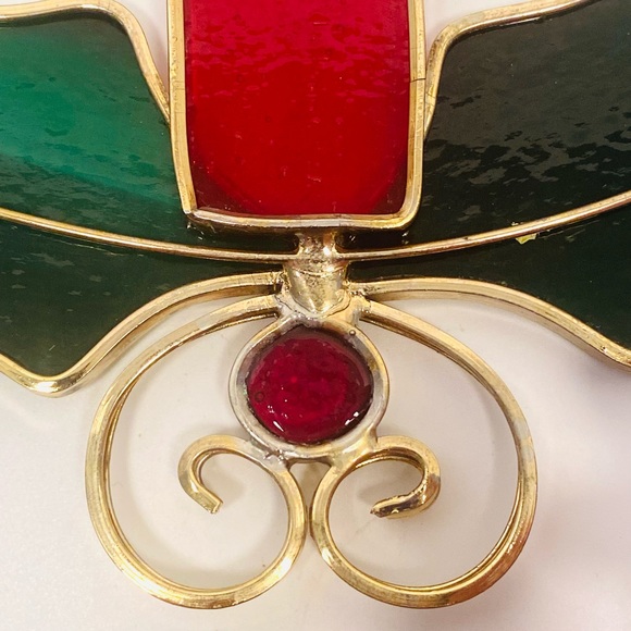 Vintage Christmas Holly Wreath Hand Pieced Stained Glass Sun Catcher Decoration - Picture 6 of 12